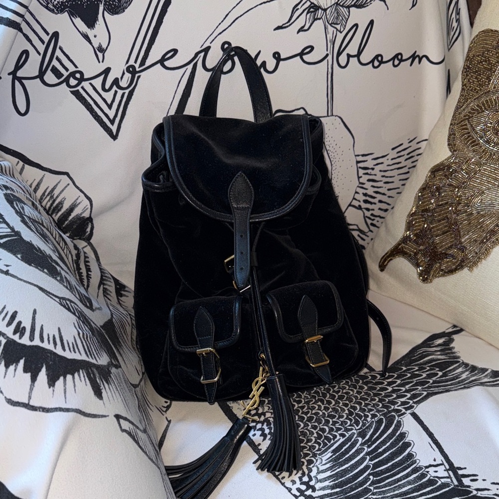 Saint Laurent Velvet Gold Festival Black Backpack